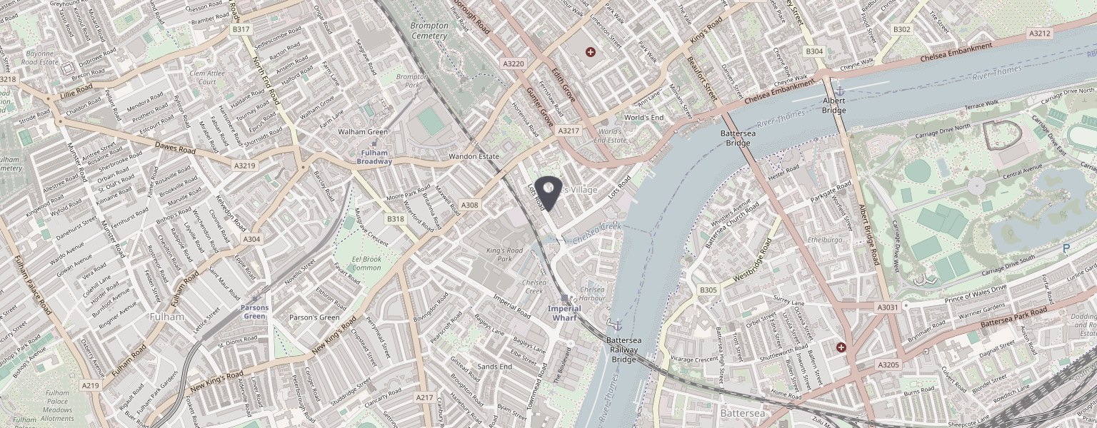 Map showing Susann Eschenfelder Studio & Boutique, World’s End Studios, 132-134 Lots Road, London SW10 0RJ